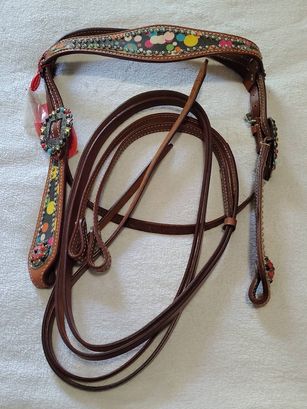 Showman Western Horse Headstall & Reins Beaded Leather Tack Set